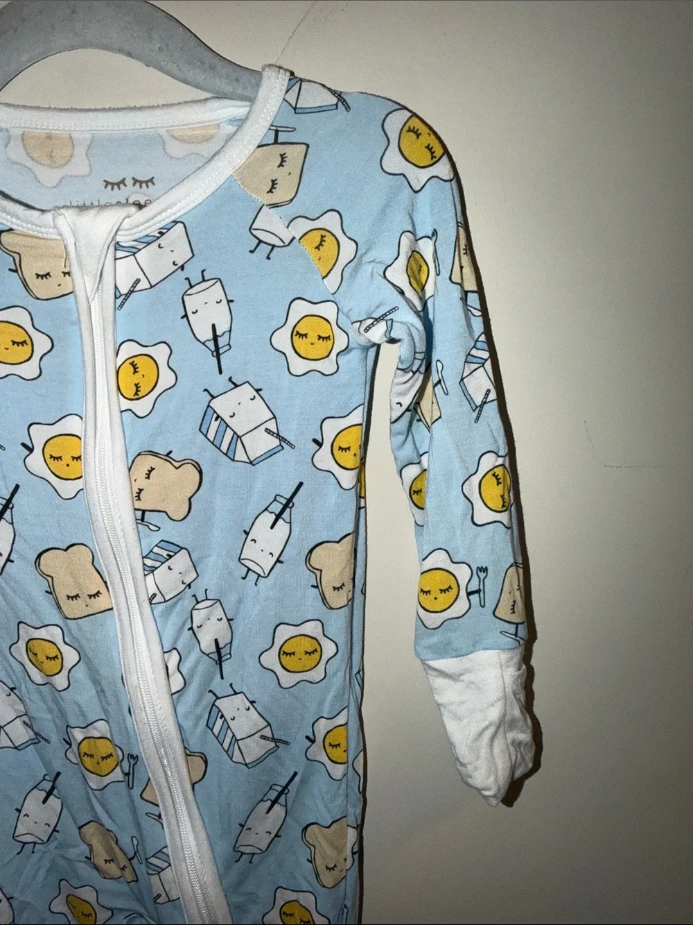 Little Sleepies Light Blue Footie Pajamas with Toast, Egg & Milk Print